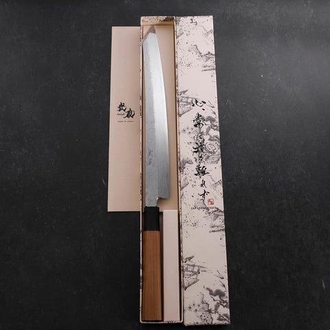 Yanagi Kiritsuke Silver Steel #3 Damas Miroir Manche en Buffle et Bois de Teck 300mm-[Musashi]-[Couteaux de cuisine japonais]