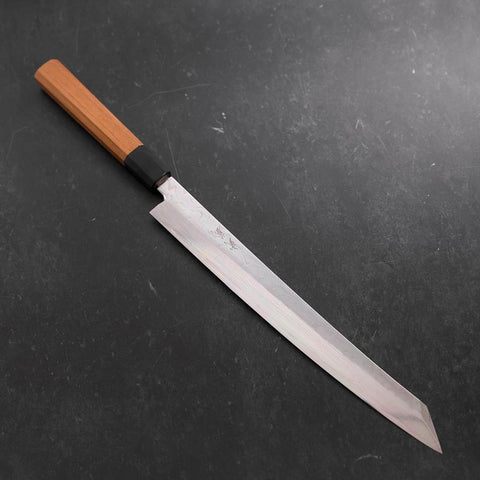 Yanagi Kiritsuke Silver Steel #3 Damas Miroir Manche en Buffle et Bois de Teck 300mm-[Musashi]-[Couteaux de cuisine japonais]