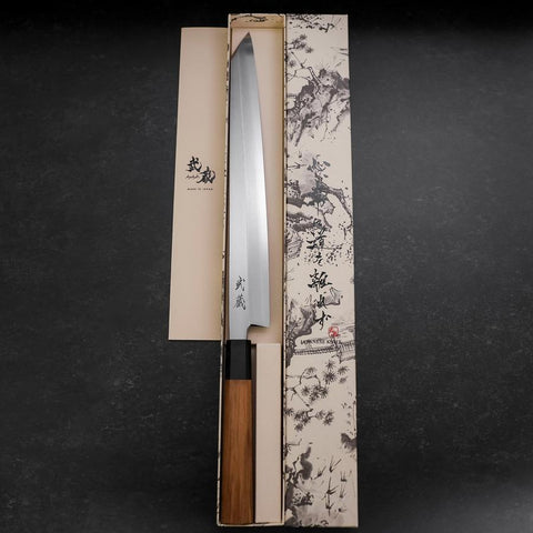 Yanagi Kiritsuke Silver Steel #3 Kasumi Manche en Buffle et Bois de Teck 300mm-[Musashi]-[Couteaux de cuisine japonais]