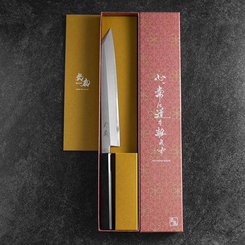 Yanagi Kiritsuke White Steel #2 Kasumi Manche en Buffle et Ébène 240mm-[Musashi]-[Couteaux de cuisine japonais]