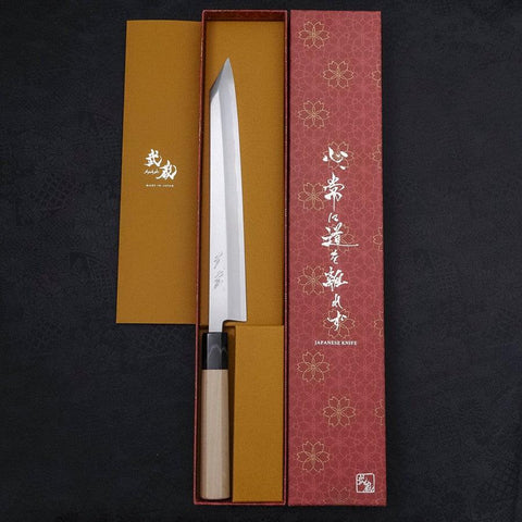 Yanagi Kiritsuke White Steel #2 Kasumi Manche en Buffle et Magnolia 240mm-[Musashi]-[Couteaux de cuisine japonais]