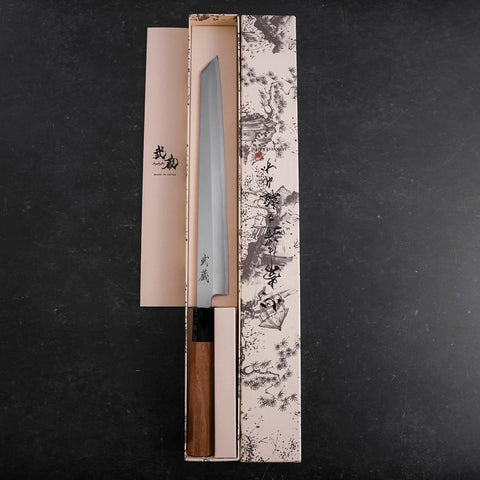 Yanagi Kiritsuke White Steel #2 Kasumi Manche en Buffle et Bois de Teck 270mm-[Musashi]-[Couteaux de cuisine japonais]