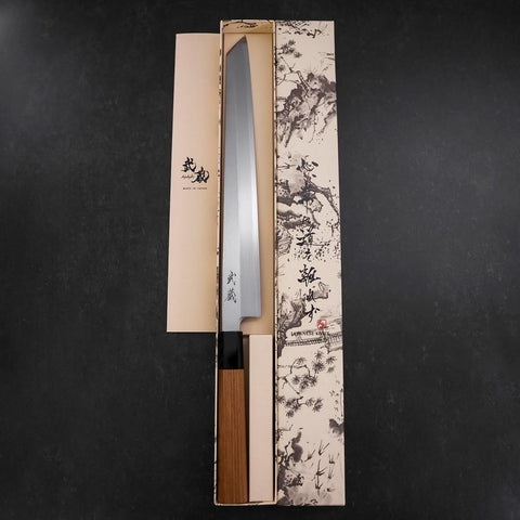 Yanagi Kiritsuke White steel #2 Kasumi Manche en Buffle et Bois de Teck 300mm-[Musashi]-[Couteaux de cuisine japonais]