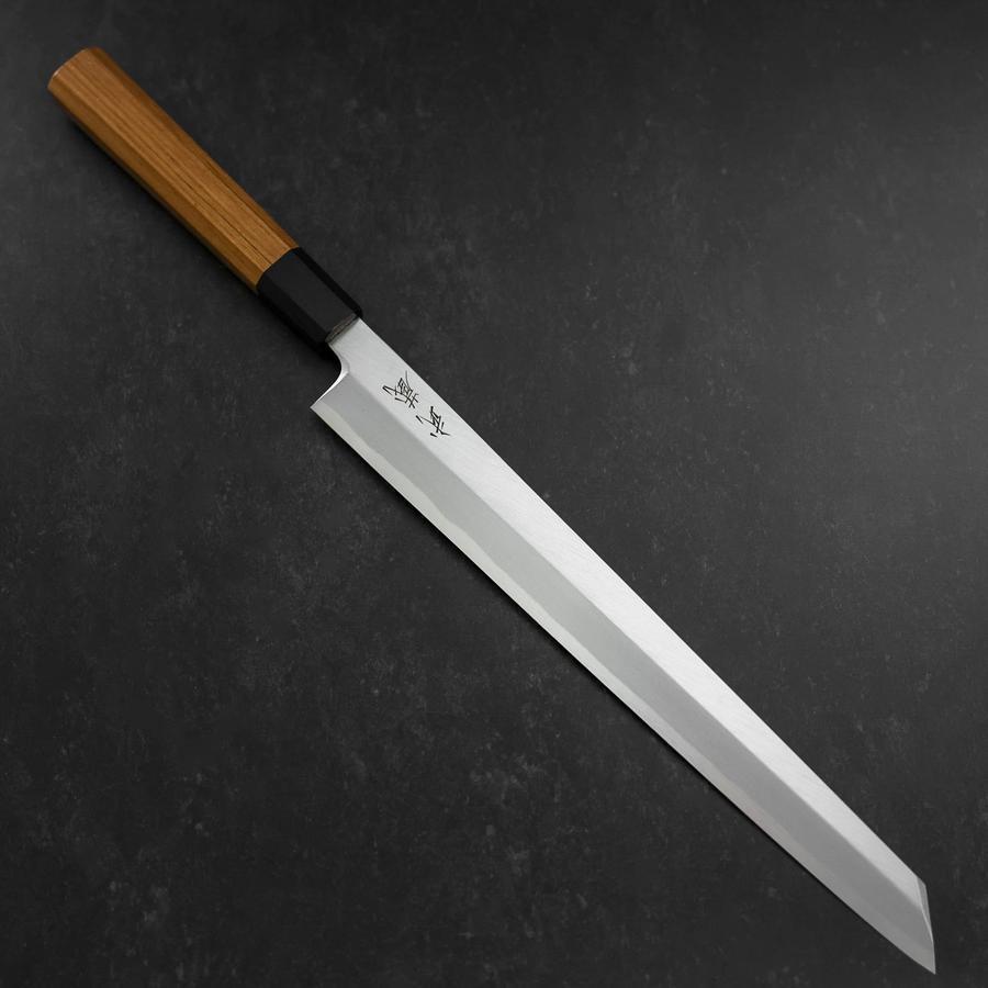 Yanagi Kiritsuke White Steel #2 Kasumi Manche en Buffle et Bois de Teck 300mm-[Musashi]-[Couteaux de cuisine japonais]