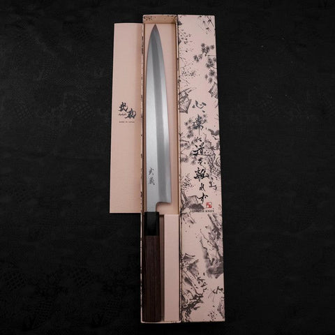 Yanagiba AUS-10 Poli Manche en Buffle et Bois de Wengé 300mm-[Musashi]-[Couteaux de cuisine japonais]