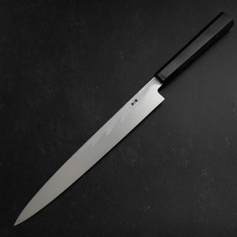 Yanagiba Blue Steel #1 Suminagashi Manche en Buffle et Ébène avec Saya 270mm-[Musashi]-[Couteaux de cuisine japonais]