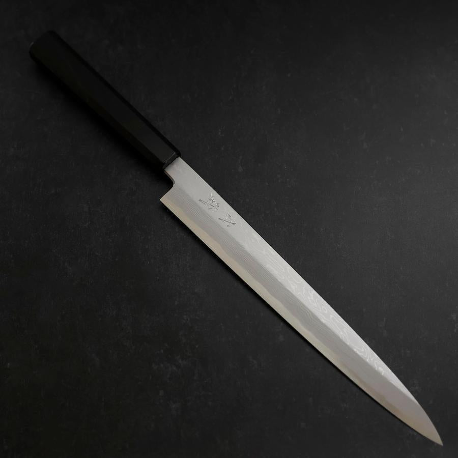 Yanagiba Blue Steel #1 Suminagashi Manche en Buffle et Ébène avec Saya 270mm-[Musashi]-[Couteaux de cuisine japonais]