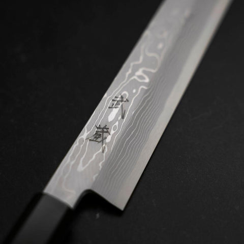 Yanagiba Blue Steel #1 Suminagashi Manche en Buffle et Ébène avec Saya 330mm-[Musashi]-[Couteaux de cuisine japonais]