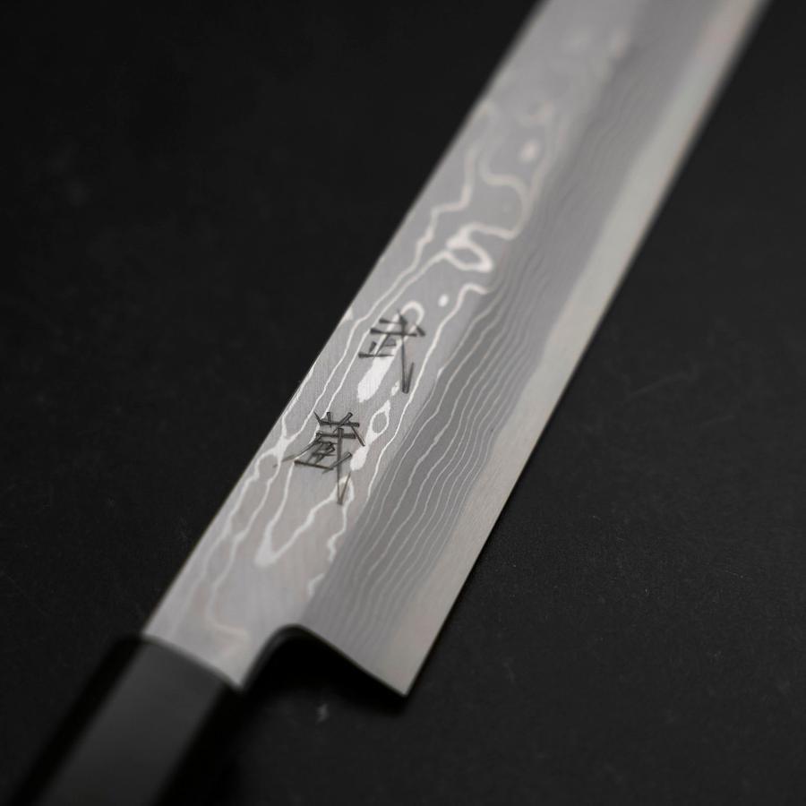 Yanagiba Blue Steel #1 Suminagashi Manche en Buffle et Ébène avec Saya 330mm-[Musashi]-[Couteaux de cuisine japonais]