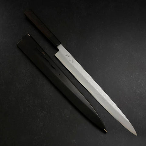 Yanagiba Blue Steel #1 Suminagashi Manche en Buffle et Ébène avec Saya 330mm-[Musashi]-[Couteaux de cuisine japonais]