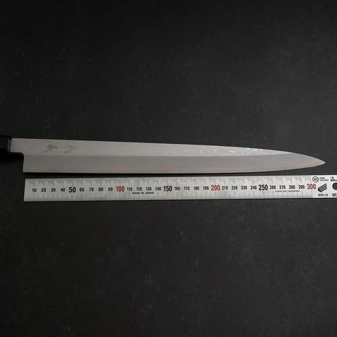 Yanagiba Blue Steel #1 Suminagashi Manche en Buffle et Ébène avec Saya 330mm-[Musashi]-[Couteaux de cuisine japonais]