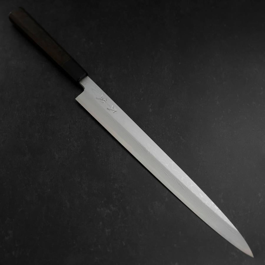 Yanagiba Blue Steel #1 Suminagashi Manche en Buffle et Ébène avec Saya 330mm-[Musashi]-[Couteaux de cuisine japonais]