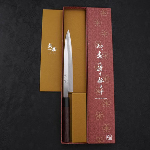 Yanagiba Blue Steel #2 Damas Manche en Bois de Rose 210mm-[Musashi]-[Couteaux de cuisine japonais]