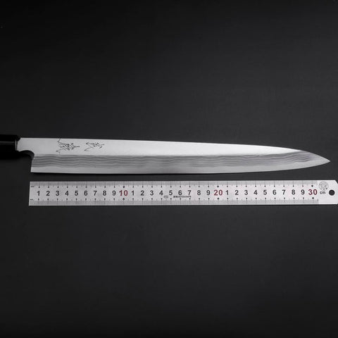 Yanagiba Blue Steel #2 Damas Manche en Bois de Rose 330mm-[Musashi]-[Couteaux de cuisine japonais]