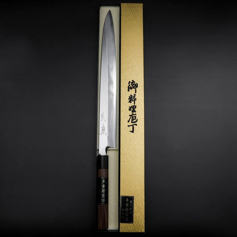 Yanagiba Blue Steel #2 Damas Manche en Bois de Rose 330mm-[Musashi]-[Couteaux de cuisine japonais]