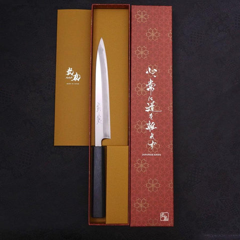 Yanagiba Blue Steel #2 Kasumi Manche Urushi Bleu Sombre 210mm-[Musashi]-[Couteaux de cuisine japonais]