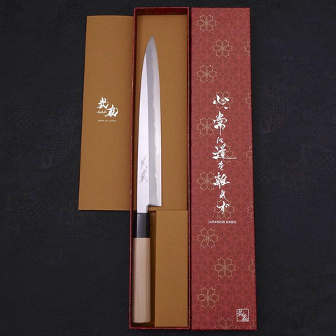 Yanagiba Blue Steel #2 Kasumi Manche en Buffle et Magnolia 240mm-[Musashi]-[Couteaux de cuisine japonais]