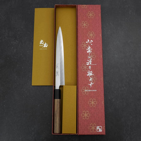 Yanagiba Blue Steel #2 Kasumi Manche en Noyer 200mm-[Musashi]-[Couteaux de cuisine japonais]