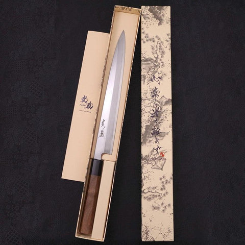 Yanagiba Blue Steel #2 Kasumi Manche en Noyer 270mm-[Musashi]-[Couteaux de cuisine japonais]