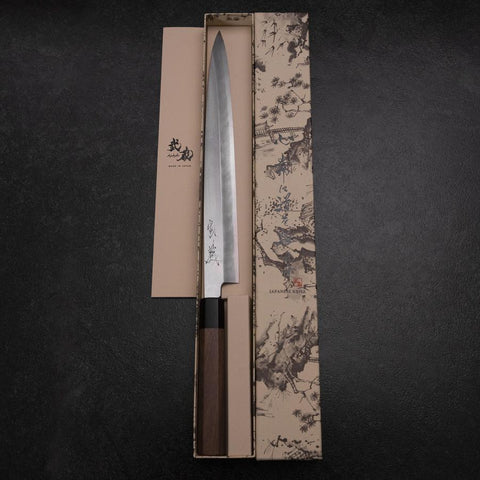 Yanagiba Blue Steel #2 Kasumi Manche en Noyer 300mm-[Musashi]-[Couteaux de cuisine japonais]