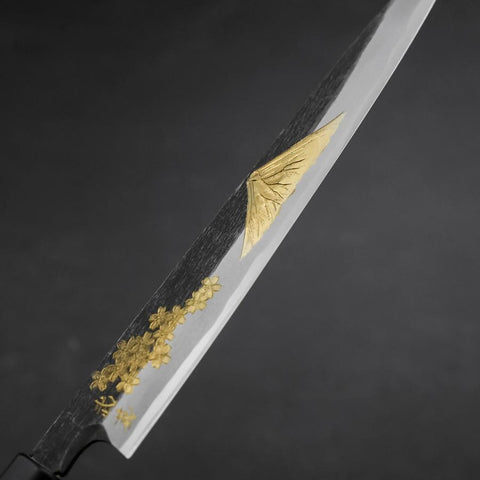 Yanagiba Blue Steel #2 Kurouchi Chokin Sakura-Fuji Manche en Buffle et Ébène 210mm-[Musashi]-[Couteaux de cuisine japonais]