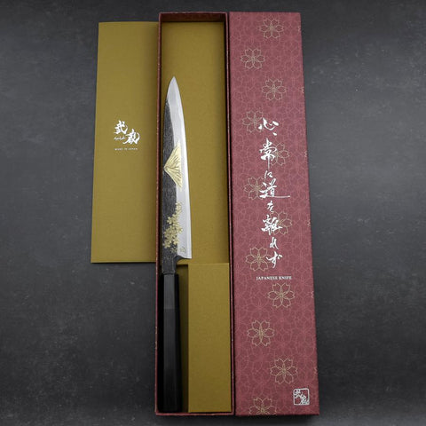 Yanagiba Blue Steel #2 Kurouchi Chokin Sakura-Fuji Manche en Buffle et Ébène 210mm-[Musashi]-[Couteaux de cuisine japonais]