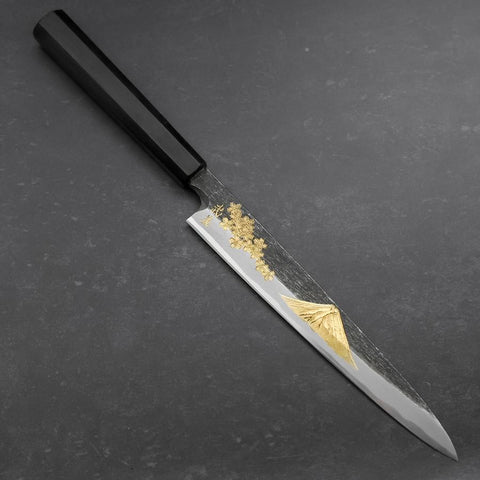 Yanagiba Blue Steel #2 Kurouchi Chokin Sakura-Fuji Manche en Buffle et Ébène 210mm-[Musashi]-[Couteaux de cuisine japonais]
