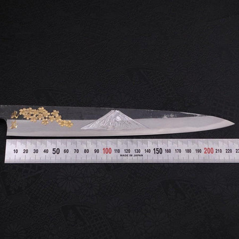 Yanagiba Blue Steel #2 Kurouchi Chokin Sakura-Fuji Manche en Buffle et Ébène 240mm-[Musashi]-[Couteaux de cuisine japonais]