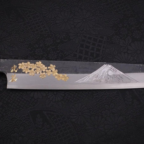 Yanagiba Blue Steel #2 Kurouchi Chokin Sakura-Fuji Manche en Buffle et Ébène 240mm-[Musashi]-[Couteaux de cuisine japonais]