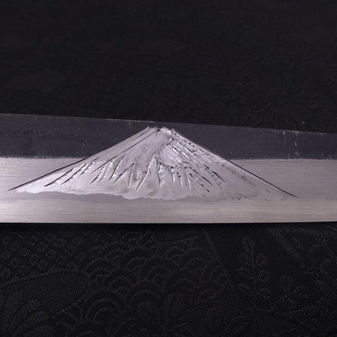 Yanagiba Blue Steel #2 Kurouchi Chokin Sakura-Fuji Manche en Buffle et Ébène 240mm-[Musashi]-[Couteaux de cuisine japonais]