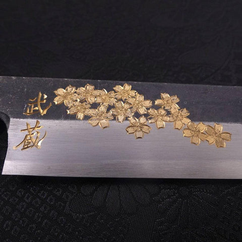 Yanagiba Blue Steel #2 Kurouchi Chokin Sakura-Fuji Manche en Buffle et Ébène 240mm-[Musashi]-[Couteaux de cuisine japonais]
