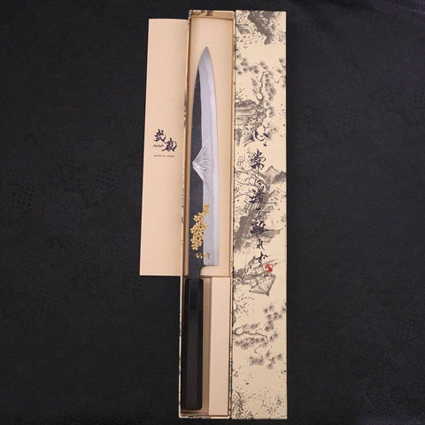 Yanagiba Blue Steel #2 Kurouchi Chokin Sakura-Fuji Manche en Buffle et Ébène 270mm-[Musashi]-[Couteaux de cuisine japonais]