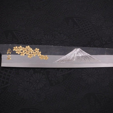 Yanagiba Blue Steel #2 Kurouchi Chokin Sakura-Fuji Manche en Buffle et Ébène 270mm-[Musashi]-[Couteaux de cuisine japonais]