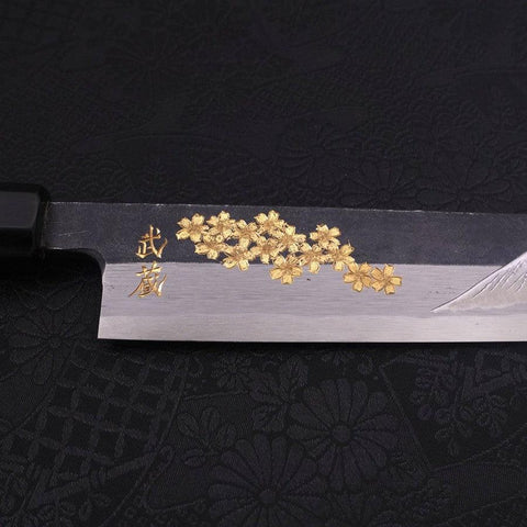 Yanagiba Blue Steel #2 Kurouchi Chokin Sakura-Fuji Manche en Buffle et Ébène 270mm-[Musashi]-[Couteaux de cuisine japonais]