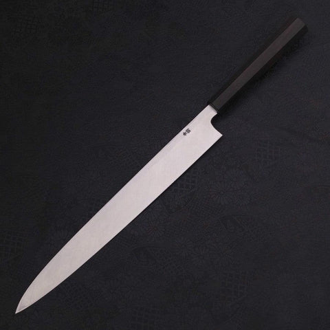 Yanagiba Blue Steel #2 Kurouchi Chokin Sakura-Fuji Manche en Buffle et Ébène 300mm-[Musashi]-[Couteaux de cuisine japonais]