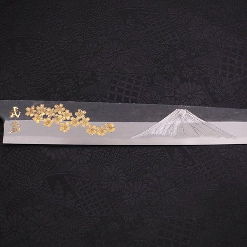 Yanagiba Blue Steel #2 Kurouchi Chokin Sakura-Fuji Manche en Buffle et Ébène 300mm-[Musashi]-[Couteaux de cuisine japonais]