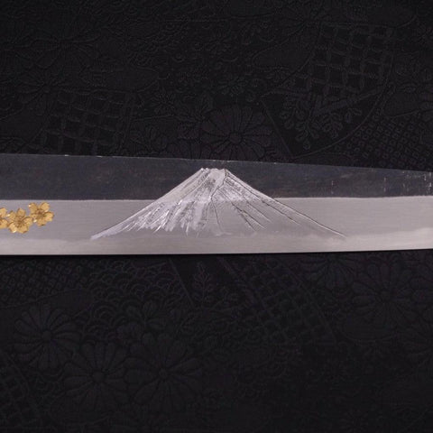 Yanagiba Blue Steel #2 Kurouchi Chokin Sakura-Fuji Manche en Buffle et Ébène 300mm-[Musashi]-[Couteaux de cuisine japonais]