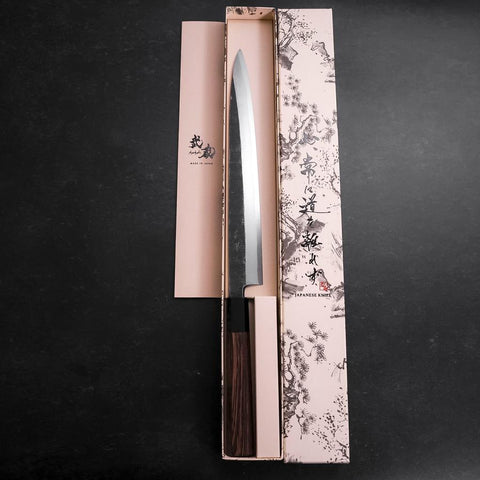 Yanagiba Blue Steel #2 Kurouchi Manche en Buffle et Bois de Wengé 270mm-[Musashi]-[Couteaux de cuisine japonais]