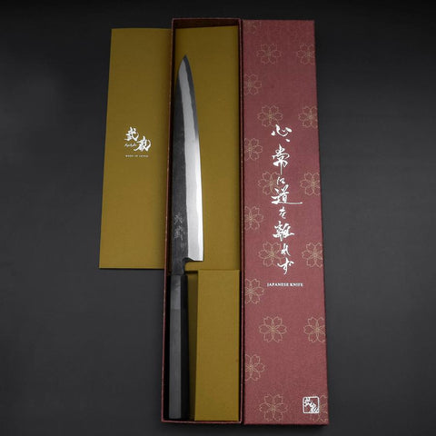 Yanagiba Blue Steel #2 Kurouchi Manche en Buffle et Ébène 240mm-[Musashi]-[Couteaux de cuisine japonais]