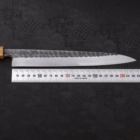 Yanagiba Blue Steel #2 Kurouchi Tsuchime Manche Yaki Urushi 240mm-[Musashi]-[Couteaux de cuisine japonais]