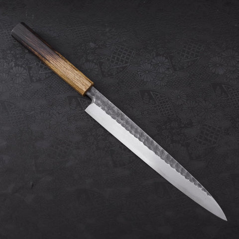 Yanagiba Blue Steel #2 Kurouchi Tsuchime Manche Yaki Urushi 240mm-[Musashi]-[Couteaux de cuisine japonais]