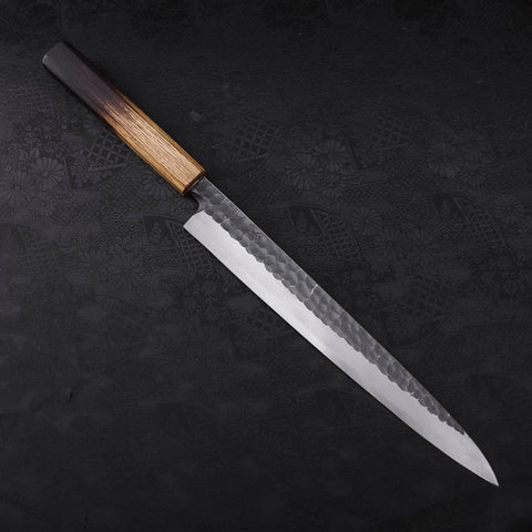 Yanagiba Blue Steel #2 Kurouchi Tsuchime Manche Yaki Urushi 270mm-[Musashi]-[Couteaux de cuisine japonais]