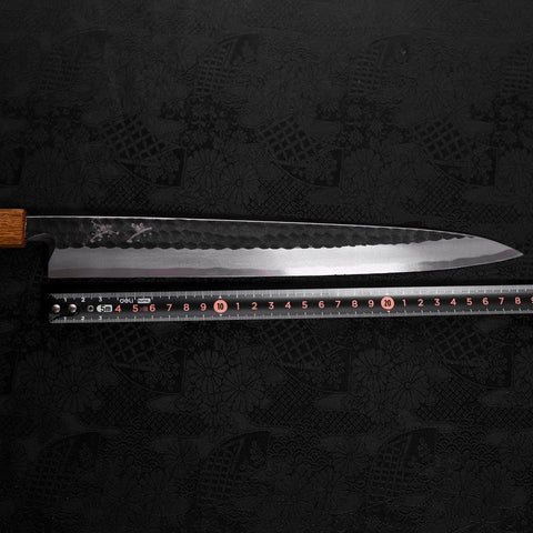 Yanagiba Blue Steel #2 Kurouchi Tsuchime Manche Yaki Urushi 300mm-[Musashi]-[Couteaux de cuisine japonais]