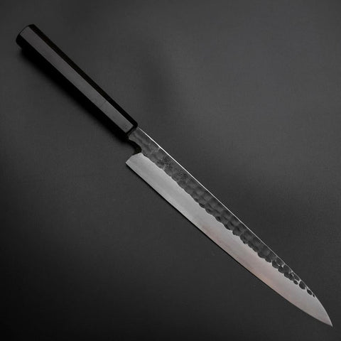 Yanagiba Blue Steel #2 Kurouchi Tsuchime Manche en Buffle et Ébène 230mm-[Musashi]-[Couteaux de cuisine japonais]