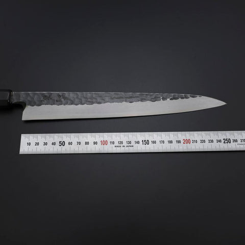 Yanagiba Blue Steel #2 Kurouchi Tsuchime Manche en Buffle et Ébène 260mm-[Musashi]-[Couteaux de cuisine japonais]