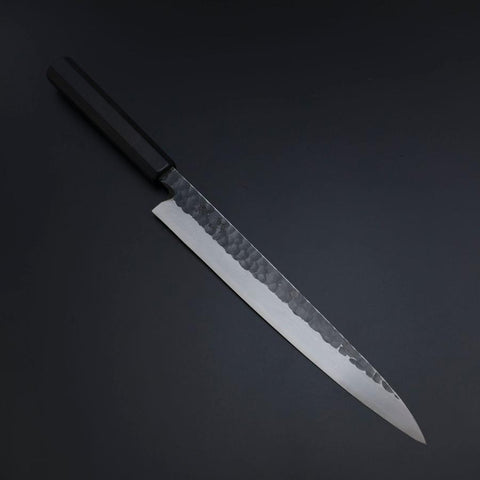 Yanagiba Blue Steel #2 Kurouchi Tsuchime Manche en Buffle et Ébène 260mm-[Musashi]-[Couteaux de cuisine japonais]