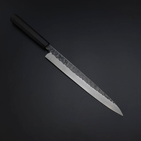 Yanagiba Blue Steel #2 Kurouchi Tsuchime Manche en Buffle et Ébène 270mm-[Musashi]-[Couteaux de cuisine japonais]
