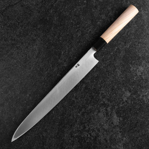 Yanagiba Blue Steel #2 Kurouchi Tsuchime Manche en Magnolia 270mm-[Musashi]-[Couteaux de cuisine japonais]