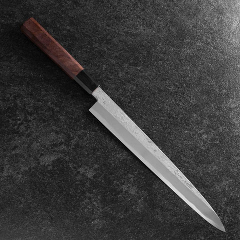 Yanagiba Blue Steel #2 Nashiji Manche en Buffle et Noyer 270mm-[Musashi]-[Couteaux de cuisine japonais]