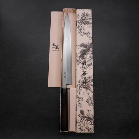 Yanagiba Blue Steel #2 Suminagashi Manche en Buffle et Ébène 300mm-[Musashi]-[Couteaux de cuisine japonais]